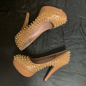 Vince Camuto tan heels with gold spikes